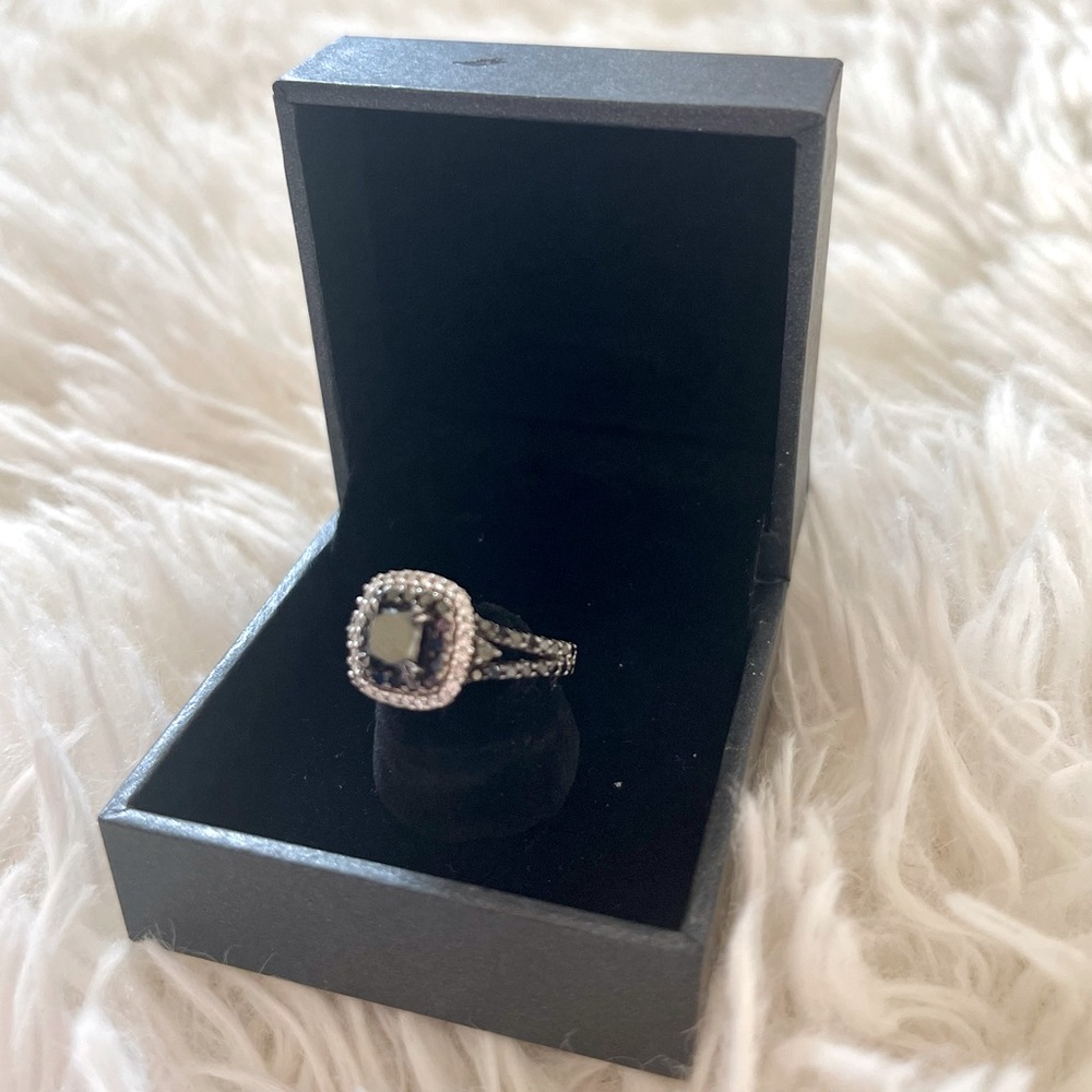 Miadora Sterling Silver 1 1/2ct TDW Princess Black and White Diamond Halo - Picture 2 of 3